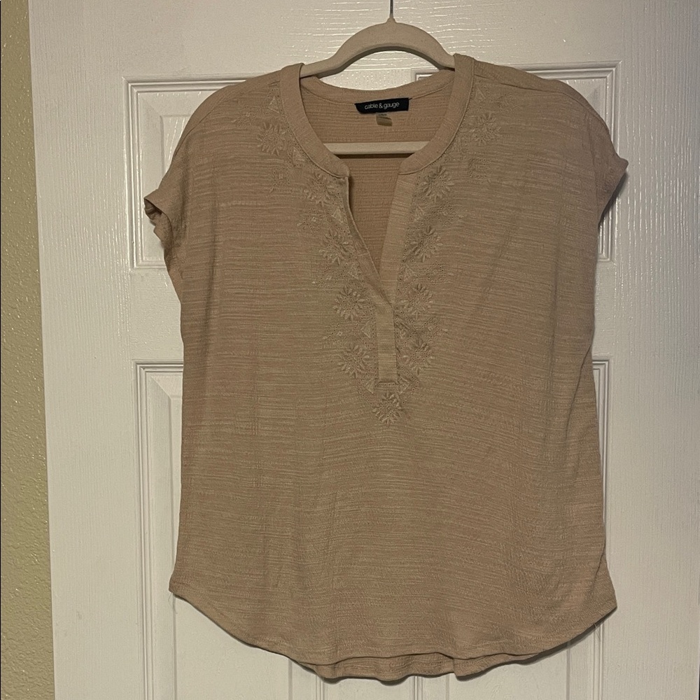 Cable & Gauge Beige Embroidered Blouse